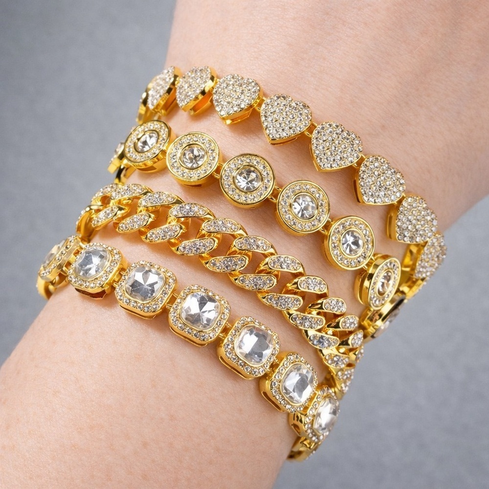 Gold Crystal-Accent Women’s Bracelet 4 piece Set 7inch